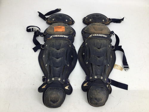 Vist Large View of Product Image Which is Used Champro OPTIMUS MVP JR SHIN GUARDS Catchers Leg Guards Navy Blue Junior