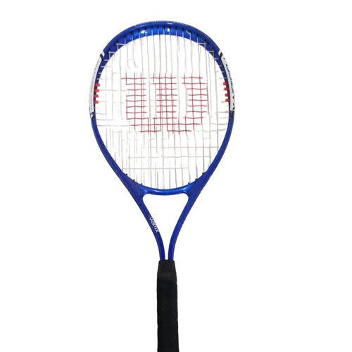 Vist Large View of Product Image Which is Used Wilson FUSION XL Adult Tennis Racquet Royal Blue 3 3/8"