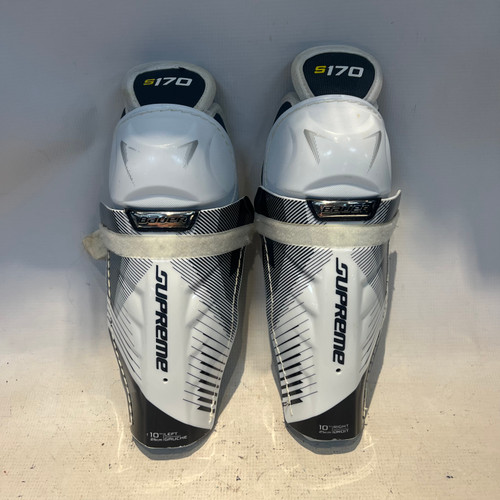 Vist Large View of Product Image Which is Used Bauer SUPREME Junior Shin Guards White 10"