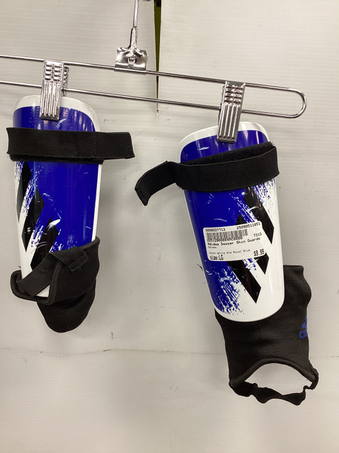 Vist Large View of Product Image Which is Used Adidas Soccer Shin Guards Junior White And Royal Blue LG