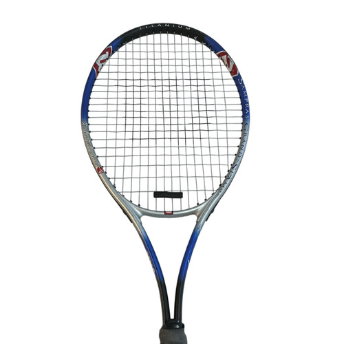 Vist Large View of Product Image Which is Used Wilson TITANIUM 3 SOFT SHOCK Adult Tennis Racquet Royal Blue 4 1/2"