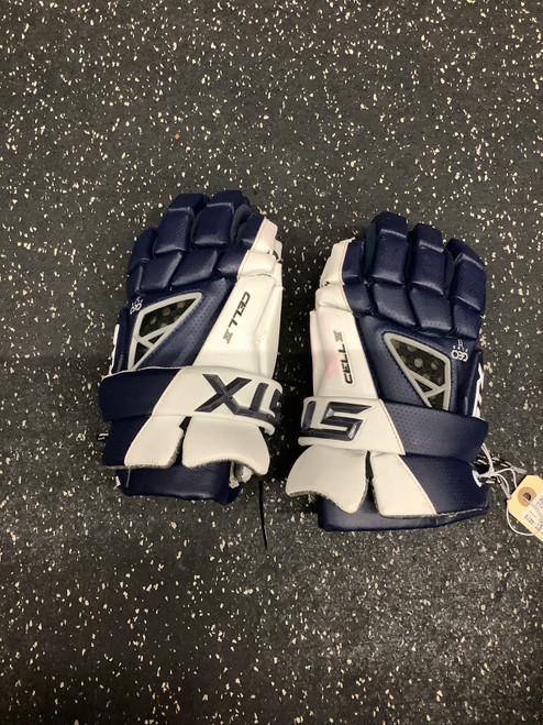 Vist Large View of Product Image Which is Used STX CELL IV Lacrosse Gloves Mens Navy Blue 13"