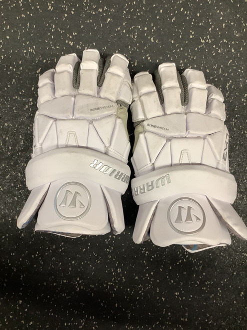 Vist Large View of Product Image Which is Used Warrior EVO Lacrosse Gloves Mens White LG