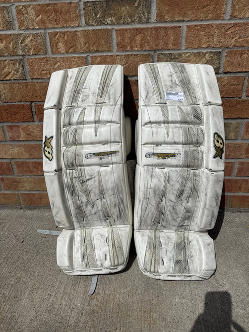 Vist Large View of Product Image Which is Used Brians GNETIK Goalie Leg Pads Junior White 29"