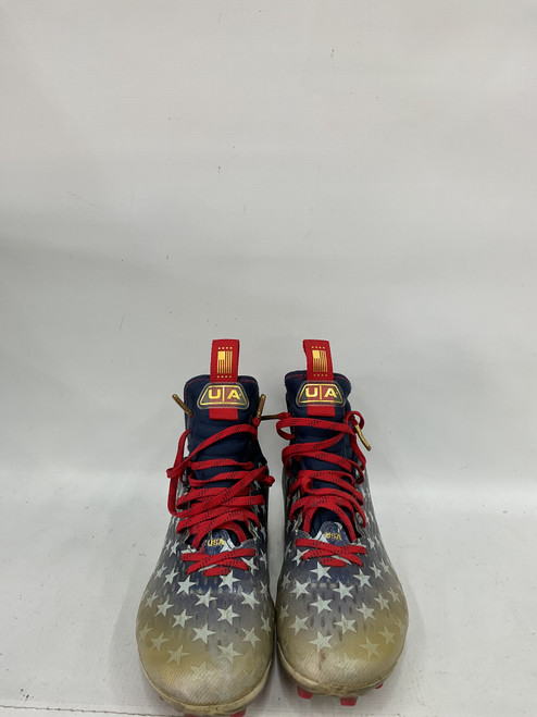Vist Large View of Product Image Which is Used Under Armour Adult FB Cleats Navy Blue Senior 8.5