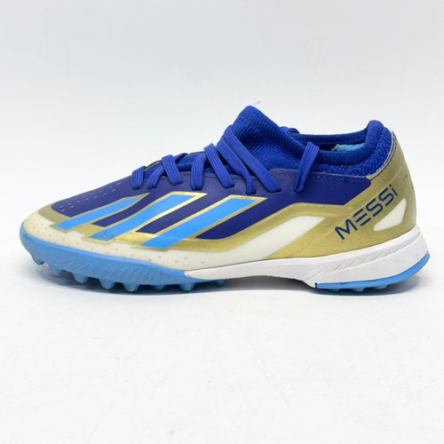Vist Large View of Product Image Which is Used Adidas MESSI TURF Soccer Turf Shoes Yellow And Royal Blue Youth 12.0