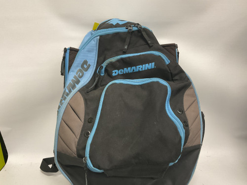 Vist Large View of Product Image Which is Used Demarini BAG BB/SB Player Backpack Black And Carolina Blue
