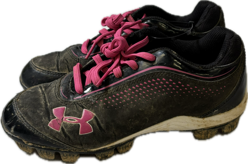 Vist Large View of Product Image Which is Used Under Armour BB/SB Cleats Pink And Black Junior 02.5