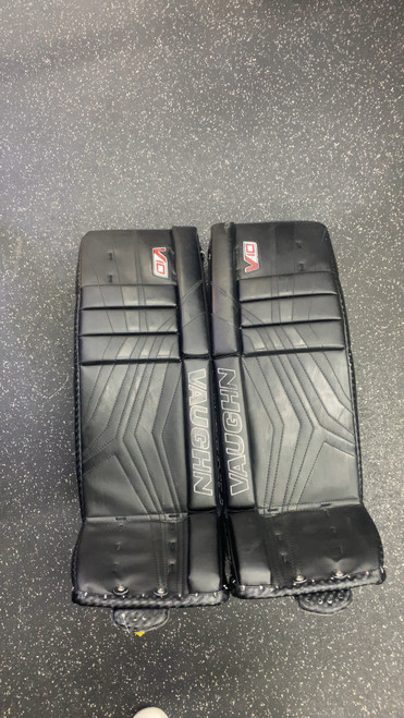 Vist Large View of Product Image Which is Used Vaughn VALOCITY V10 Goalie Leg Pads Junior Black 28"