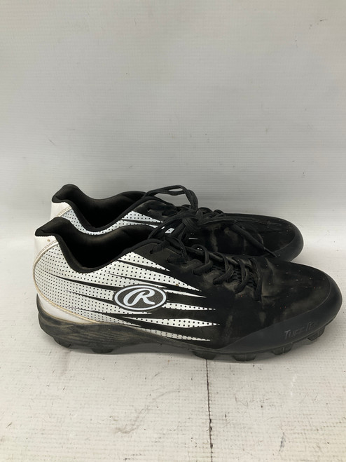 Vist Large View of Product Image Which is Used Rawlings TUFFTEK BB/SB Cleats Black And White Senior 10.5