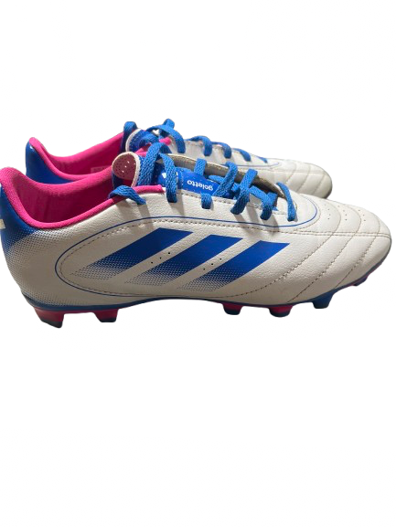 Vist Large View of Product Image Which is Used Adidas GOLETTO SZ 7.0 Soccer Cleats White And Royal Blue Senior 7