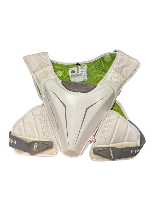 Vist Large View of Product Image Which is Used Maverik M5 LX LG SP Lacrosse Shoulder Pads White LG