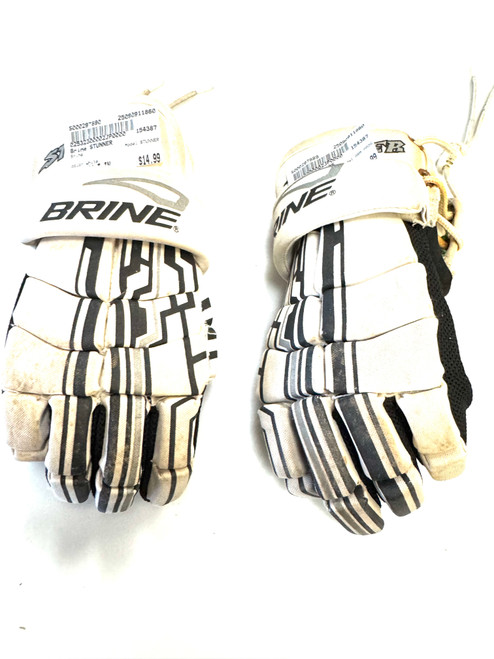 Vist Large View of Product Image Which is Used Brine STUNNER Lacrosse Gloves Junior White 11 1/2"