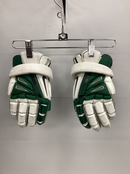 Vist Large View of Product Image Which is Used Nike VAPOR ELITE Lacrosse Gloves Mens White And Green 12"