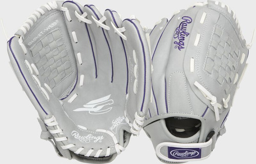 Vist Large View of Product Image Which is New Rawlings SURE CATCH SCSB12PU LH Throw Fastpitch Gloves Grey 12"
