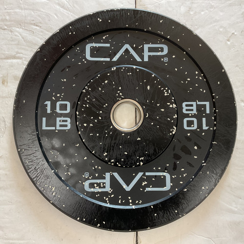 Vist Large View of Product Image Which is Used Cap SPECKLED BUMPER PLATE Olympic Plate Black And White 10 lb
