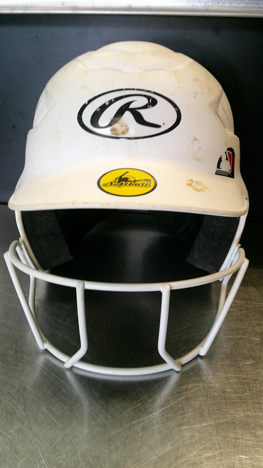 Vist Large View of Product Image Which is Used Rawlings RCFH Batting Helmet w/Mask White SM