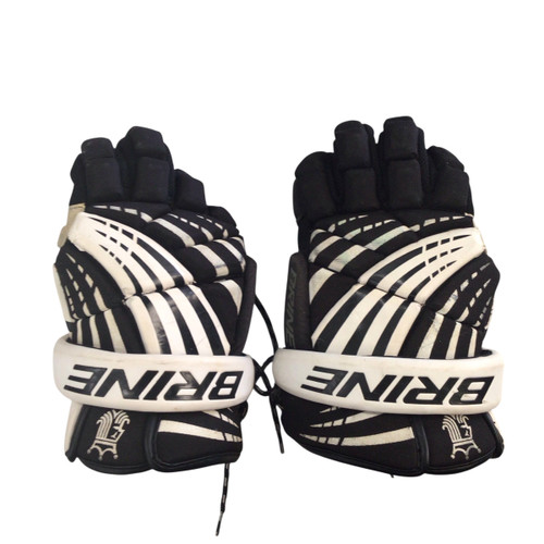 Vist Large View of Product Image Which is Used Brine PRESTIGE Lacrosse Gloves Womens Black And White 10"