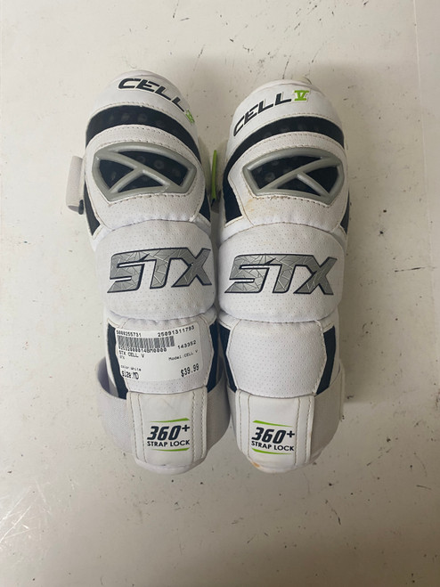 Vist Large View of Product Image Which is Used STX CELL V Lacrosse Arm Pads/Guards White MD