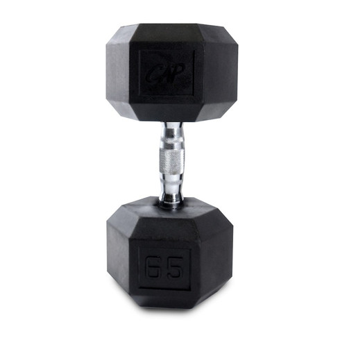 Vist Large View of Product Image Which is New CAP RUBBER COATED HEX DUMBBELL 65LB SDR065
