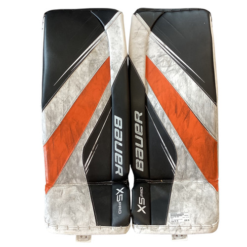Vist Large View of Product Image Which is Used Bauer X5 PRO Goalie Leg Pads Senior Black And Orange 32"