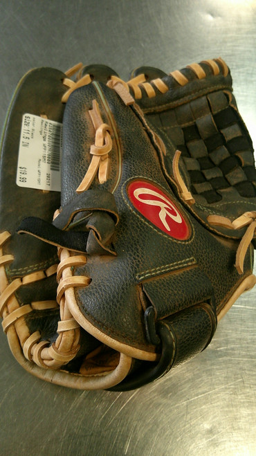 Vist Large View of Product Image Which is Used Rawlings WFP115MT BB/SB Glove LH Throw Black 11 1/2"