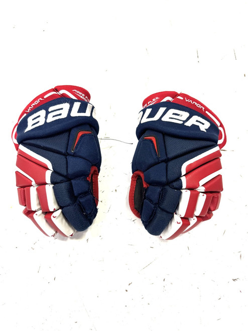 Vist Large View of Product Image Which is Used Bauer VAPOR X100 Intermediate Gloves White/Royal/Red 11"