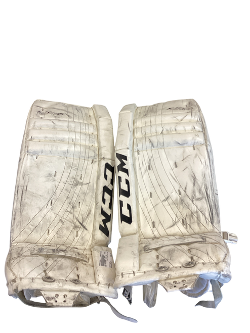 Vist Large View of Product Image Which is Used CCM EXTREME FLEX 400 Goalie Leg Pads Senior White 26"