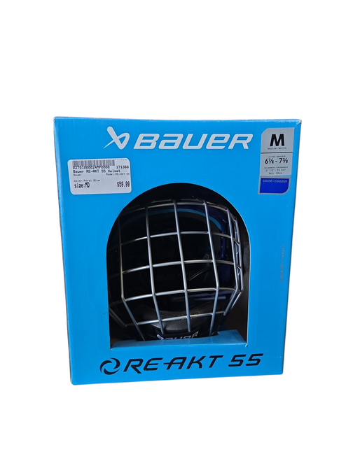 Vist Large View of Product Image Which is Used Bauer RE-AKT 55 Helmet Cage Combo Royal Blue MD