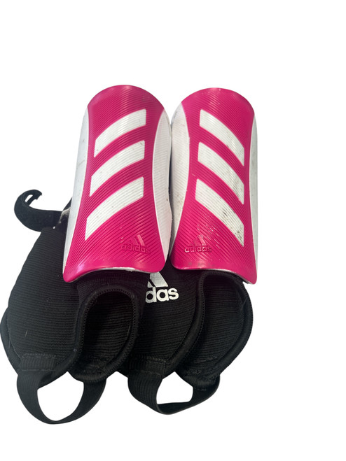 Vist Large View of Product Image Which is Used Adidas TIRO SHINGUARDS Soccer Shin Guards Youth Pink And White SM