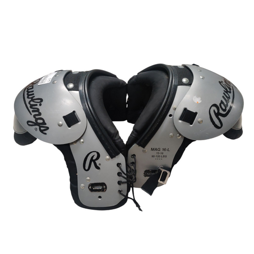 Vist Large View of Product Image Which is Used Rawlings MAG 16-L Youth Football Shoulder Pads Grey Large