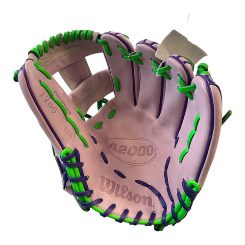 Vist Large View of Product Image Which is Used Wilson A2000 1786 BB/SB Glove RH Throw Pink 11 1/2"
