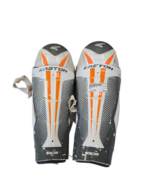 Vist Large View of Product Image Which is Used Easton M5 Senior Shin Guards White 14"