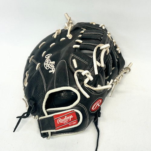 Vist Large View of Product Image Which is Used Rawlings SHUT OUT BB/SB First Base RH Throw Black 12"