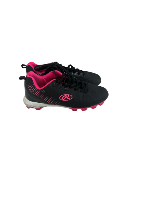 Vist Large View of Product Image Which is Used Rawlings Jr 4 Black/Pink BB/SB Cleats