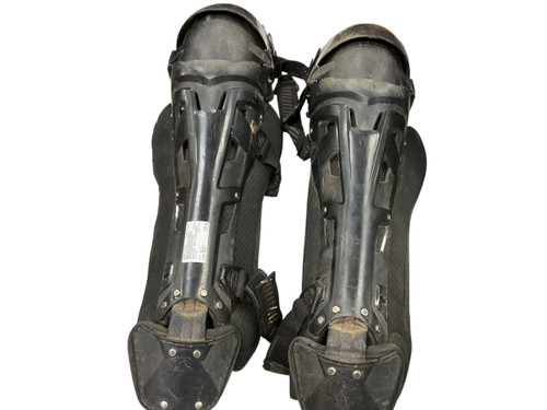 USED Rawlings MACH Catchers Leg Guards Black Adult Vist Large View of Product Image Which is USED Rawlings MACH Catchers Leg Guards Black Adult