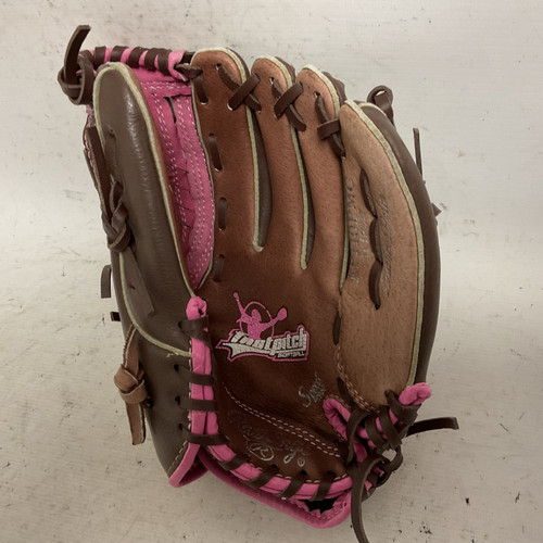 Vist Large View of Product Image Which is Used Rawlings FP110PMC RH Throw Fastpitch Gloves Brown 11"