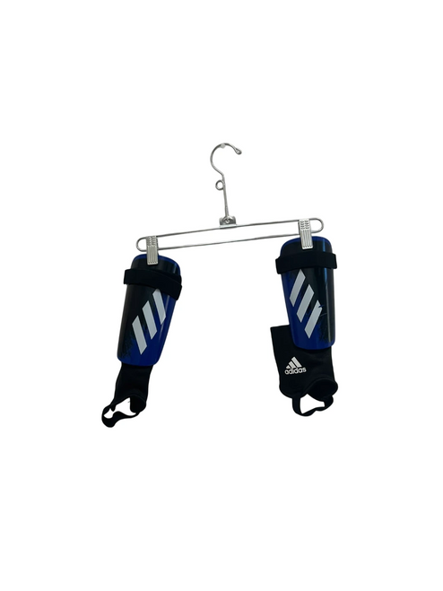 Vist Large View of Product Image Which is Used Adidas Jr Lg Black and Royal Blue Soccer Shin Guards