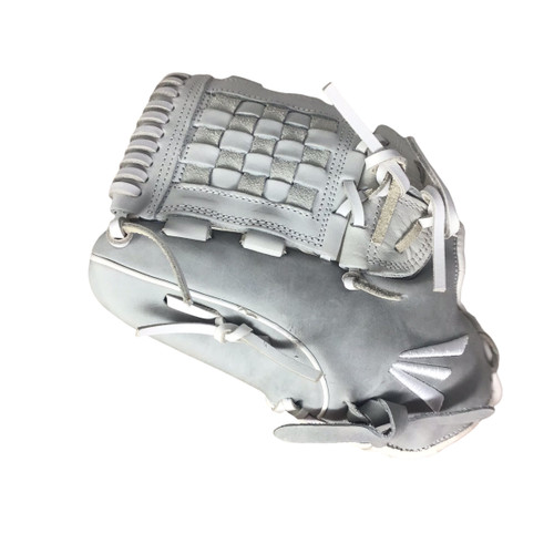 Vist Large View of Product Image Which is Used Easton GHOST FP LH Throw Fastpitch Gloves Grey 12"