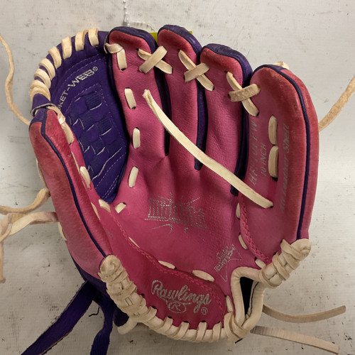 Vist Large View of Product Image Which is Used Rawlings Highlight Series HFP10PPW RH Throw Fastpitch Gloves Neon Pink And Navy Blue 10"