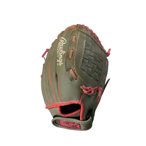 Vist Large View of Product Image Which is Used Rawlings STORM RH Throw Fastpitch Gloves Grey 10"