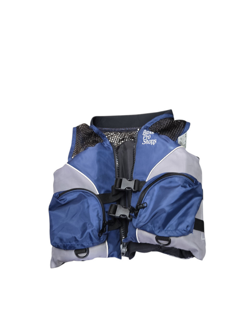 Vist Large View of Product Image Which is Used BASS PRO SHOPS Youth PFD Navy Blue Youth 50-90