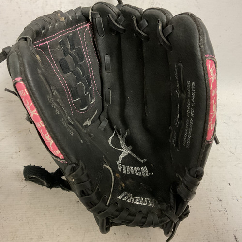 Vist Large View of Product Image Which is Used Mizuno Finch GPP 1008 RH Throw Fastpitch Gloves Black And Pink 10"