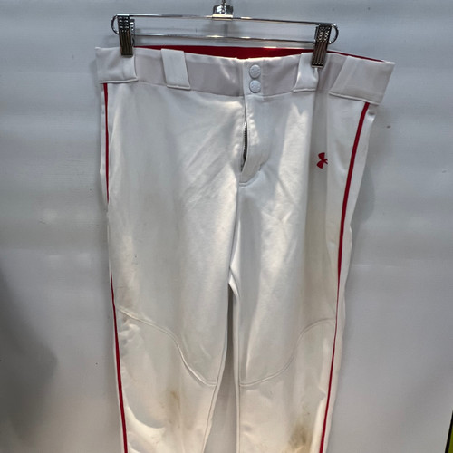 Vist Large View of Product Image Which is Used Under Armour WHITE W/RED PINSTRIPE YTH XL BB/SB Pant Mens White XL