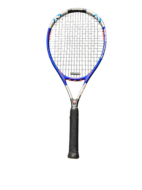 Vist Large View of Product Image Which is Used Wilson SAMPRAS Adult Tennis Racquet Navy Blue 4 3/8"