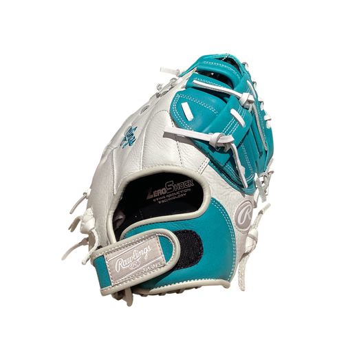 Vist Large View of Product Image Which is Used Rawlings SHUT OUT BB/SB First Base RH Throw Teal 12"