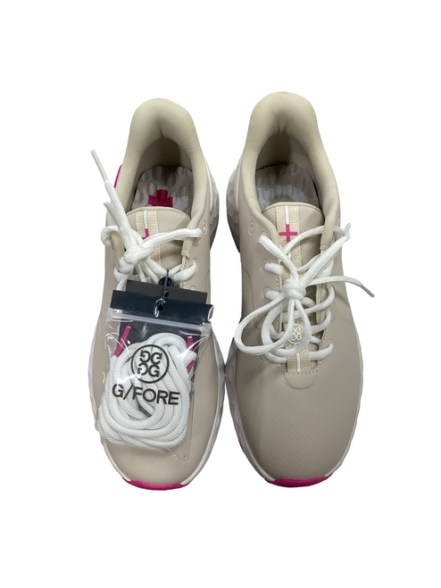 Vist Large View of Product Image Which is Used G FORCE MG4+2 Womens Golf Shoes Graphite And Pink Senior 7.5