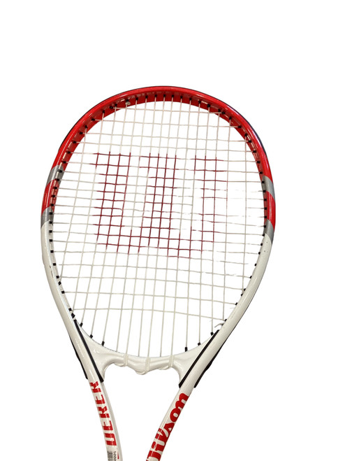 Vist Large View of Product Image Which is Used Wilson FEDERER Adult Tennis Racquet White 4 3/8"