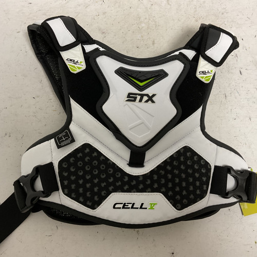 Vist Large View of Product Image Which is Used STX CELL V Lacrosse Shoulder Pads White And Black Youth