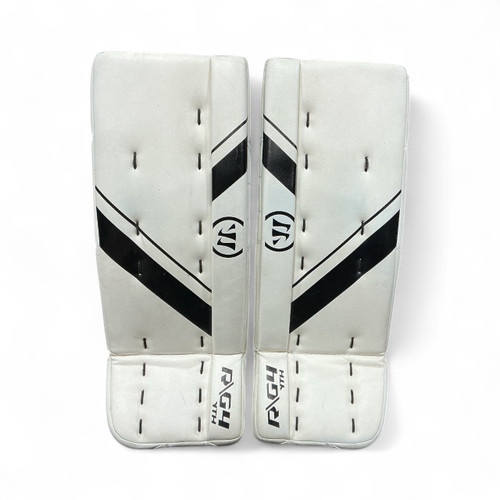 Vist Large View of Product Image Which is Used Warrior RITUAL G4 Goalie Leg Pads Youth Black And White 21"